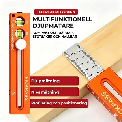 Multifunktionell djupmätare med vattenpass - mätverktyg för snickeri och DIY