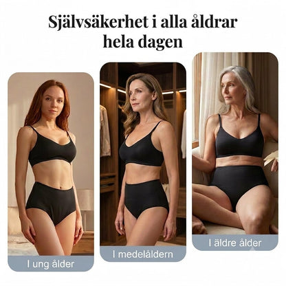 Läckagesäkra menstrosor med hög midja, dubbelt skydd fram och bak – förhindrar effektivt sidoläckage