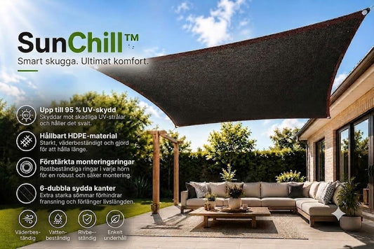 SunChill™ | Högkvalitativ skuggduk av högdensitetspolyeten, ger svalkande skugga och UV-skydd.