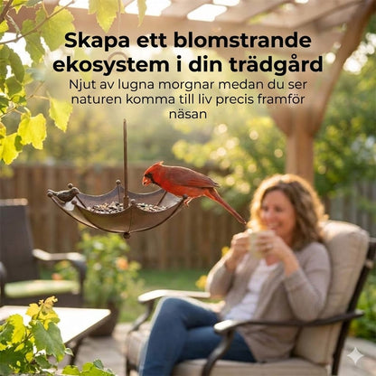 Hängande fågelmatare och vattenskål – Paraplyformad matarsilo – 2-i-1 matningsstation
