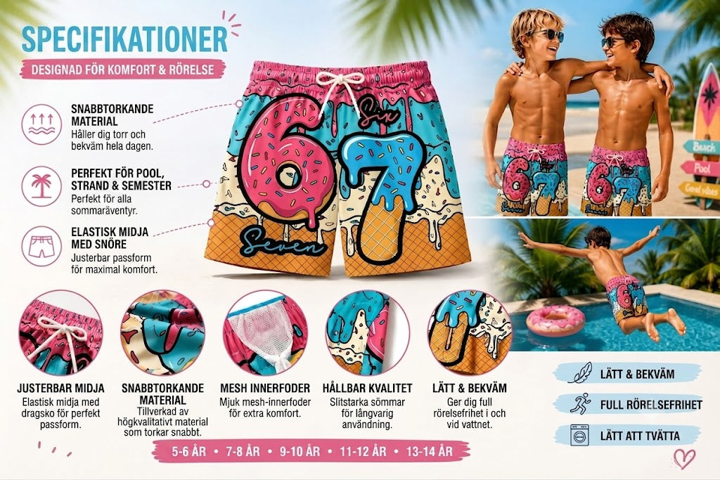🍦Shorts med glass- och munkmönster🍩