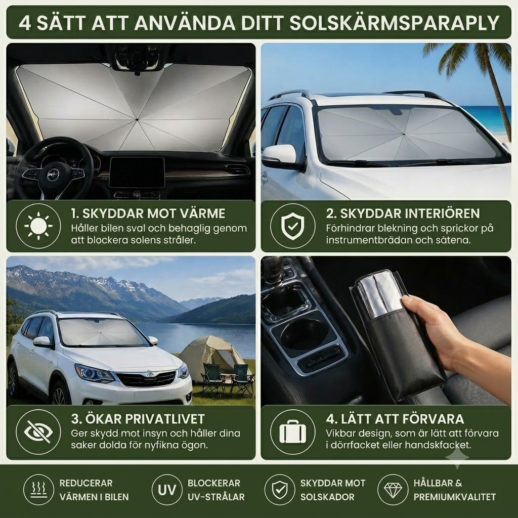 Hopfällbart solskydd för vindrutan – Effektivt UV-skydd, ger skugga åt din bil 🚗☂️