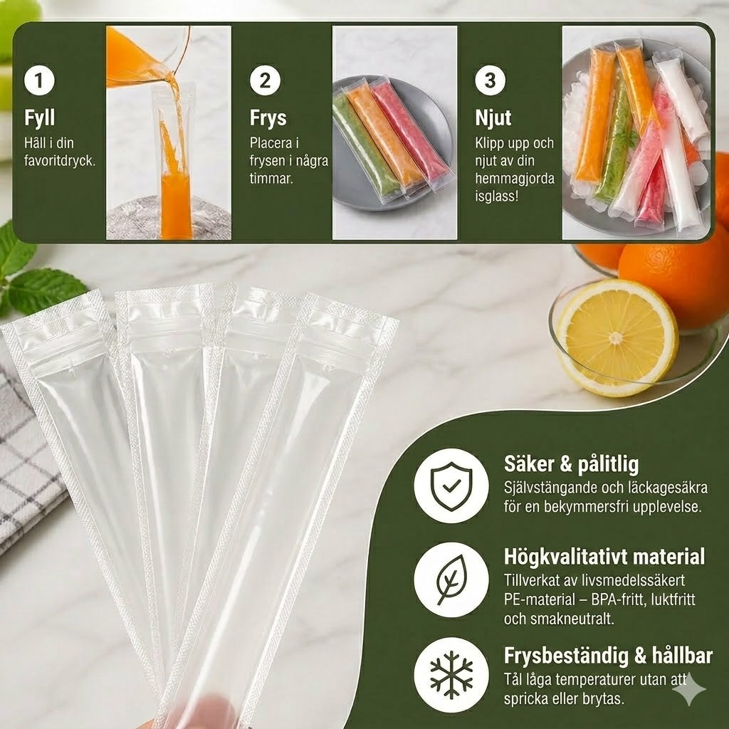 DIY Isglasspåsar (100 st) - Engångsformar för Isglass