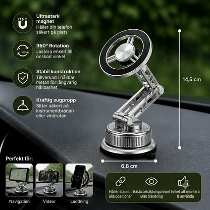 Mobilhållare för bil helt i metall med superstarka magneter och sugpropp