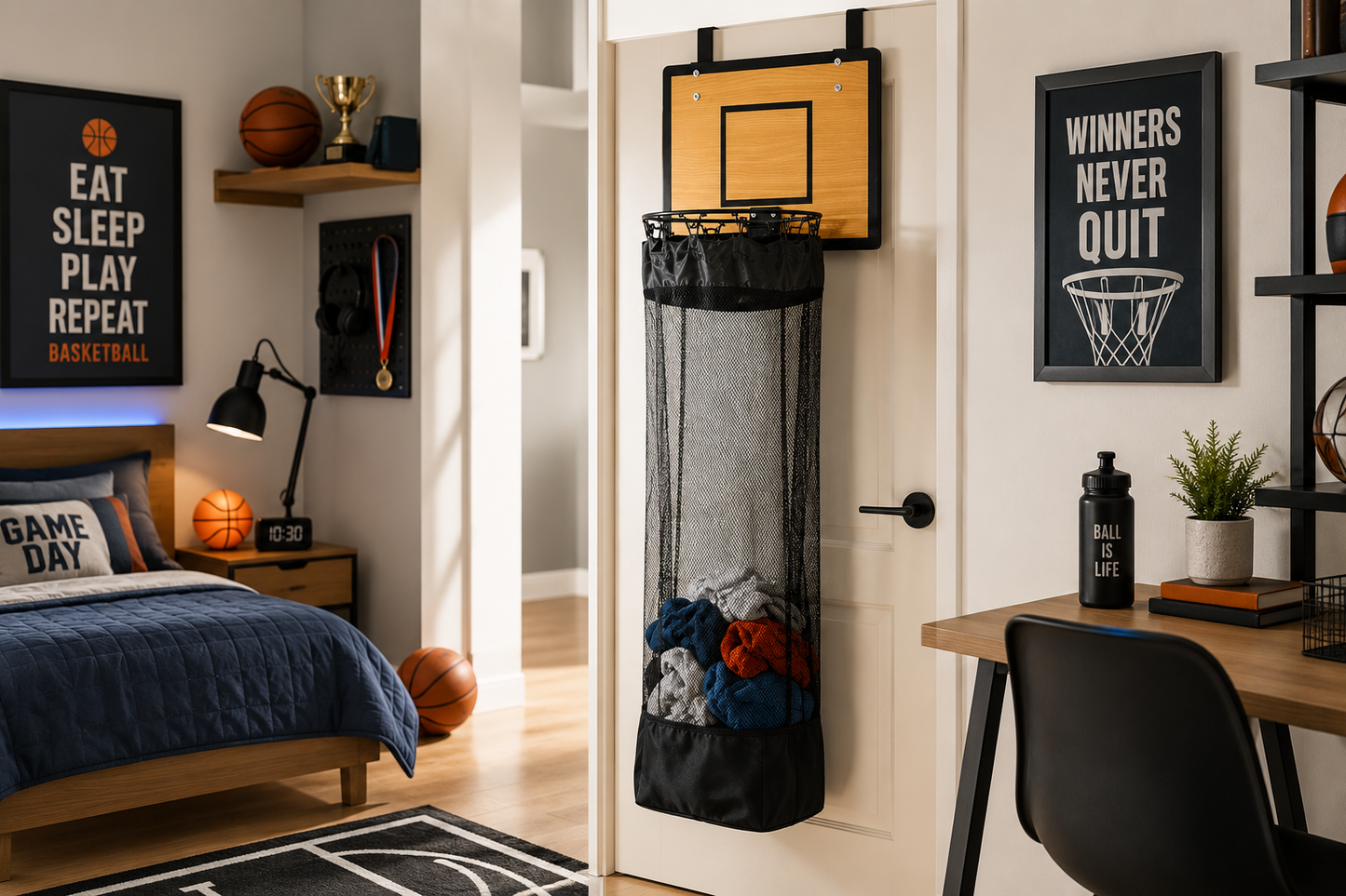 Dörrhängd tvättkorg: 2-i-1 basketkorg och tvättkorg 🏀