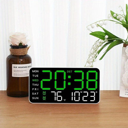 Stor digital LED-väggklocka – Modern elektronisk klocka med datum och temperatur