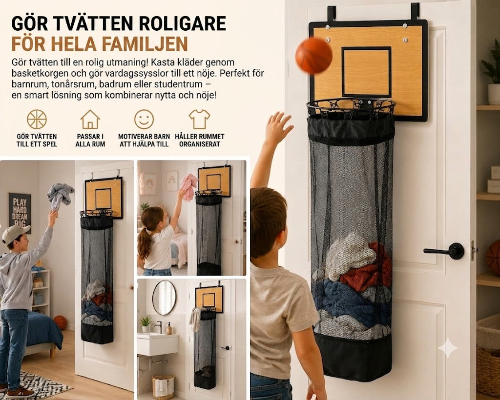 Dörrhängd tvättkorg: 2-i-1 basketkorg och tvättkorg 🏀